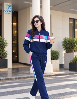 Bộ nỉ thể thao nữ ADB-174-12-01 Navy phối trắng